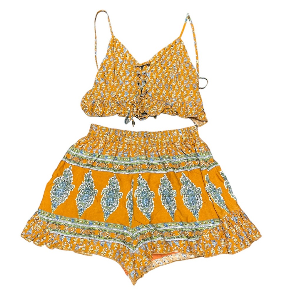 Orange boho 2 piece croptop and shorts set